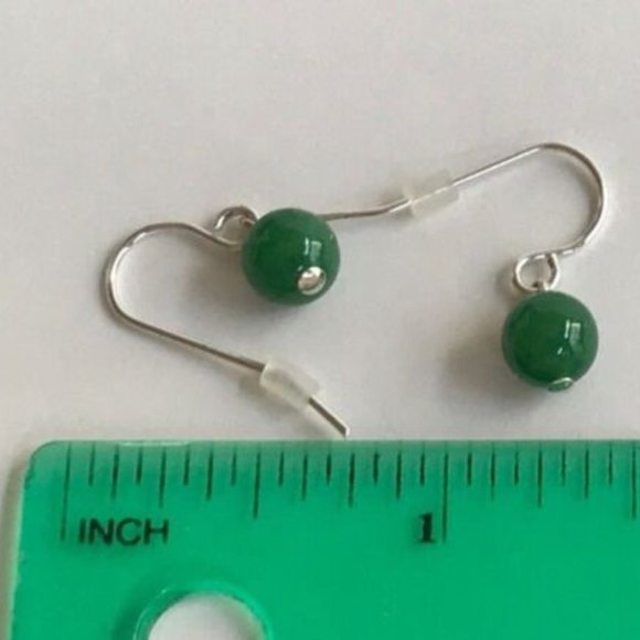 Silver Green Jade Earrings Beads Genuine Stone Semi Precious Dainty Plated - Picture 7 of 7
